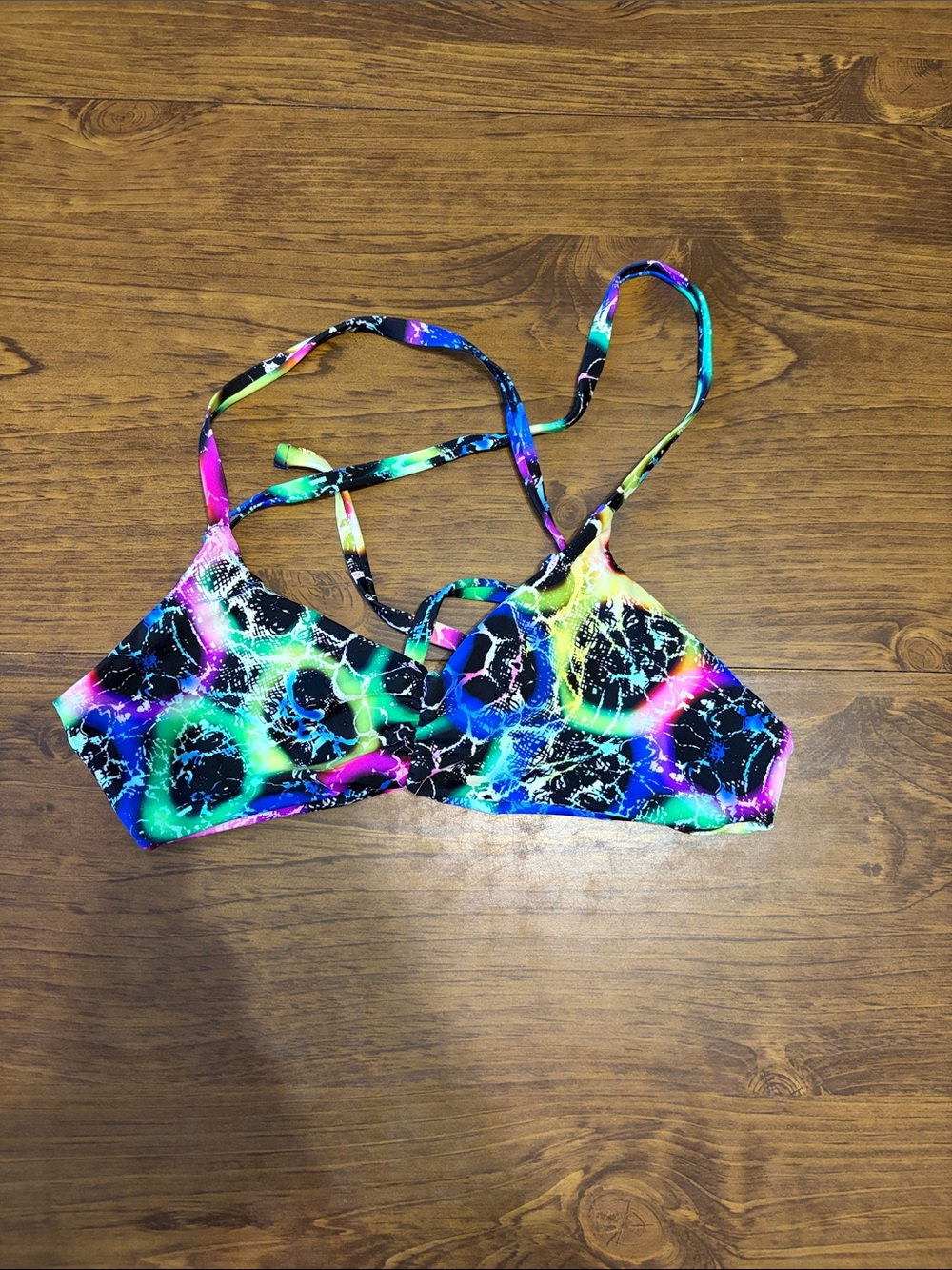 Women’s Neon Tie-Dye Strappy Bikini Top - Multicolor